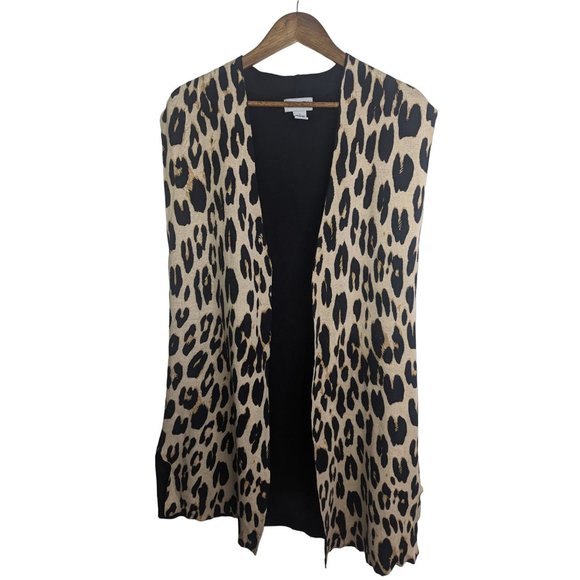 Carmen Marc Valvo Women's Cheetah Animal Print Tunic Open Style Vest SZ L - Picture 2 of 8
